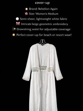 Rebelion Again White Embroidered Semi-Sheer Swim Coverup
